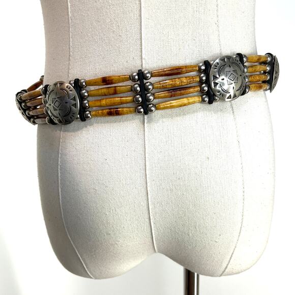 Western Conch Leather Belt 38